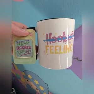 Colorful Crochet Themed 'Hooked on a Feeling' Mug And Enamel Pin Set